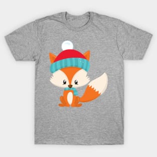 Winter Fox, Cute Fox, Fox With Hat, Fox With Scarf T-Shirt